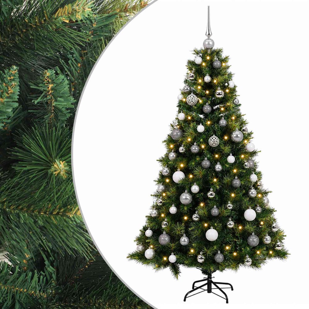 vidaXL Konstgjord julgran med julkulor 240 cm 300 LED-lampor Varmvit