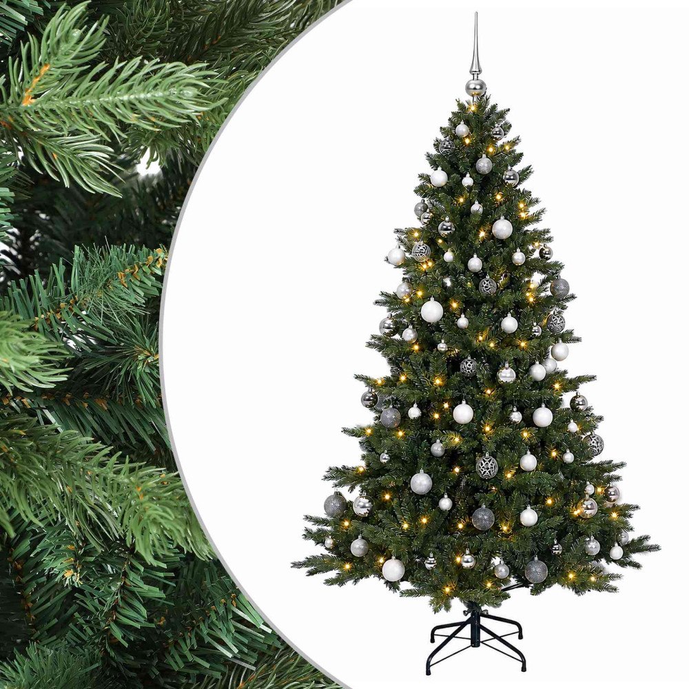 vidaXL Konstgjord julgran med julkulor 210 cm 300 LED-lampor Varmvit