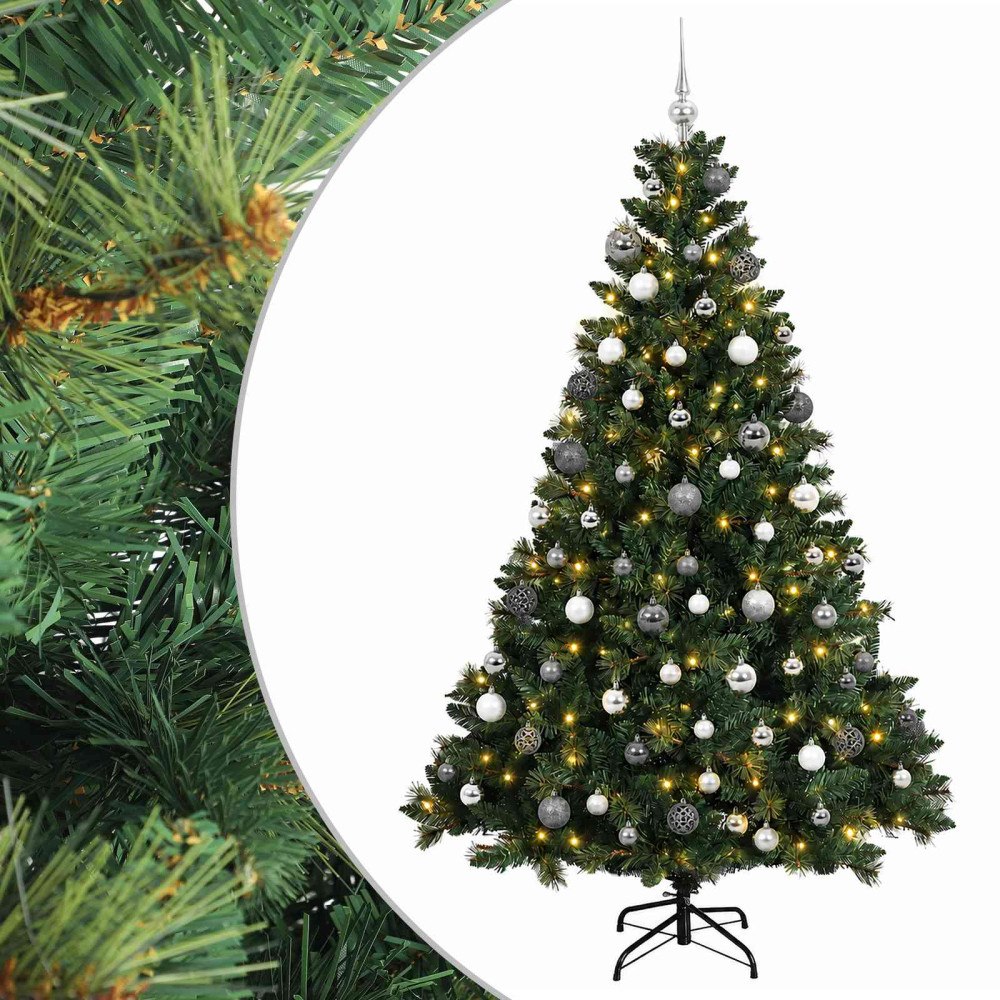 vidaXL Konstgjord julgran med kulor 180 cm 300 LED-lampor Varmvit