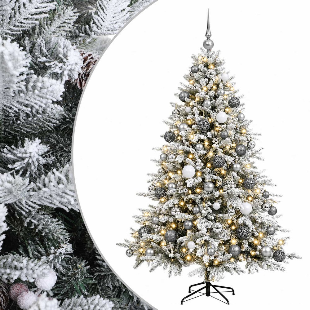 vidaXL Konstgjord julgran med julkulor 180 cm 300 LED-lampor Varmvit