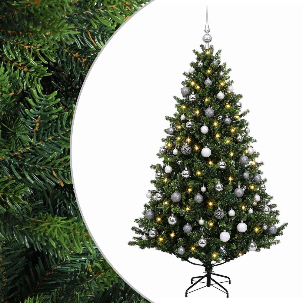 vidaXL Konstgjord julgran med kulor 210 cm 300 LED-lampor Varmvit