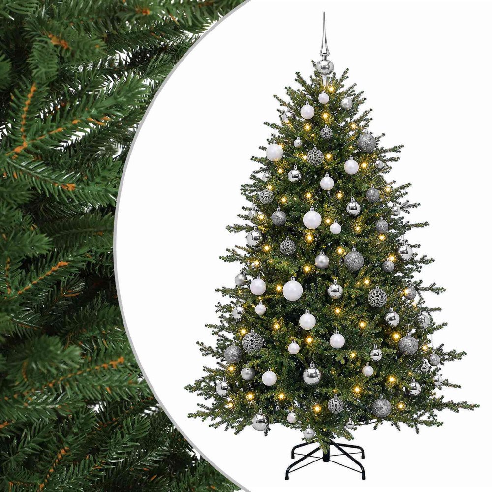 vidaXL Konstgjord julgran med julkulor 210 cm 300 LED-lampor Varmvit