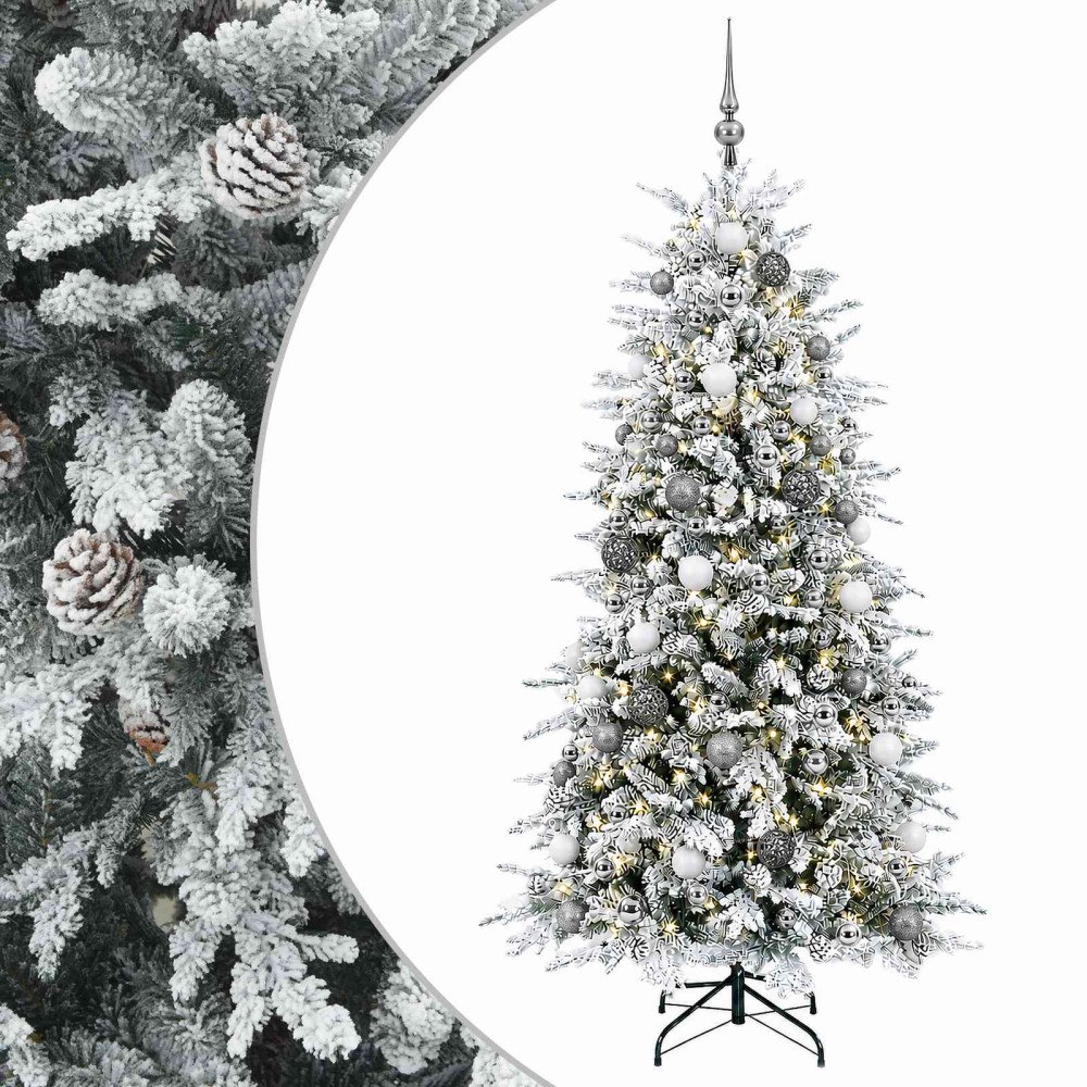 vidaXL Konstgjord julgran med kulor 180 cm 300 LED-lampor Varmvit