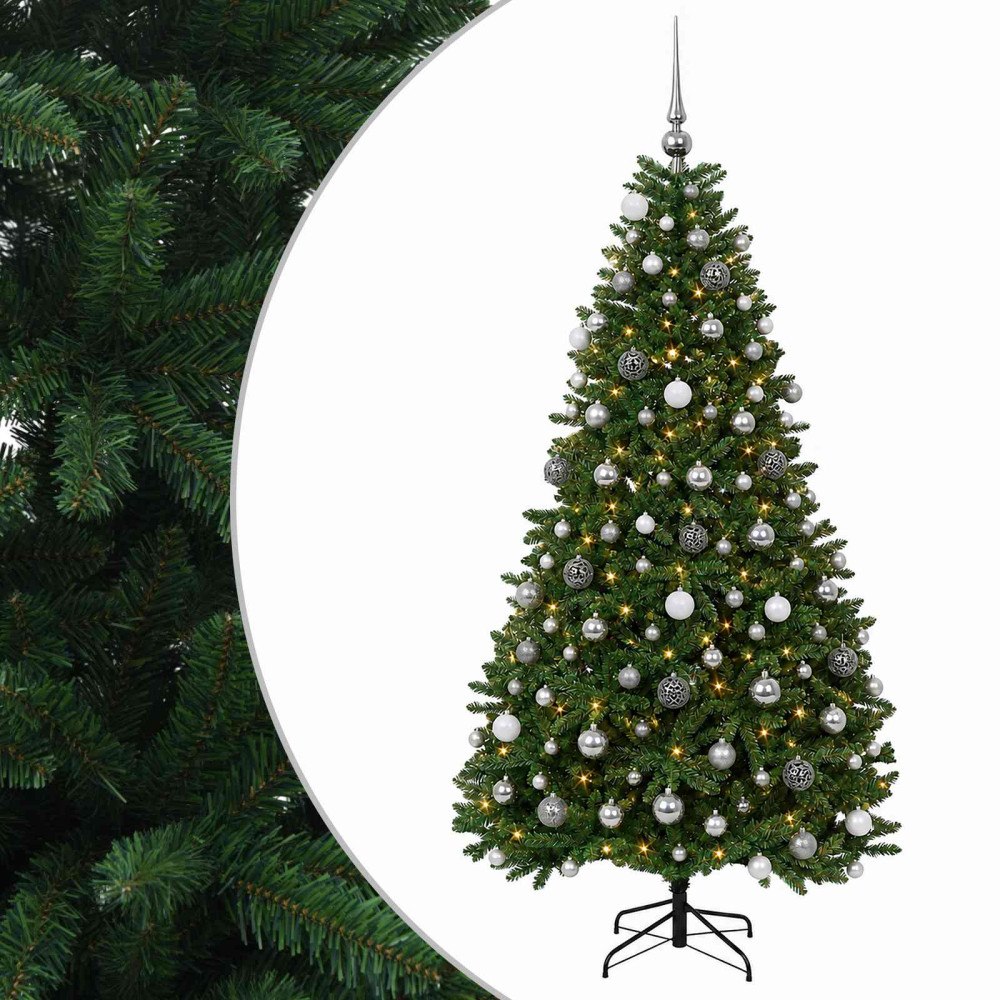 vidaXL Konstgjord julgran mellangrön med julgranskulor 210 cm