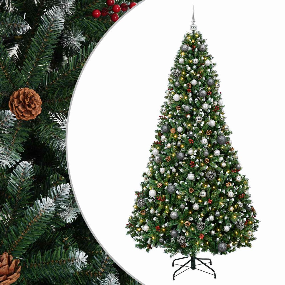 vidaXL Konstgjord julgran med kulor 240 cm 300 LED-lampor Varmvit