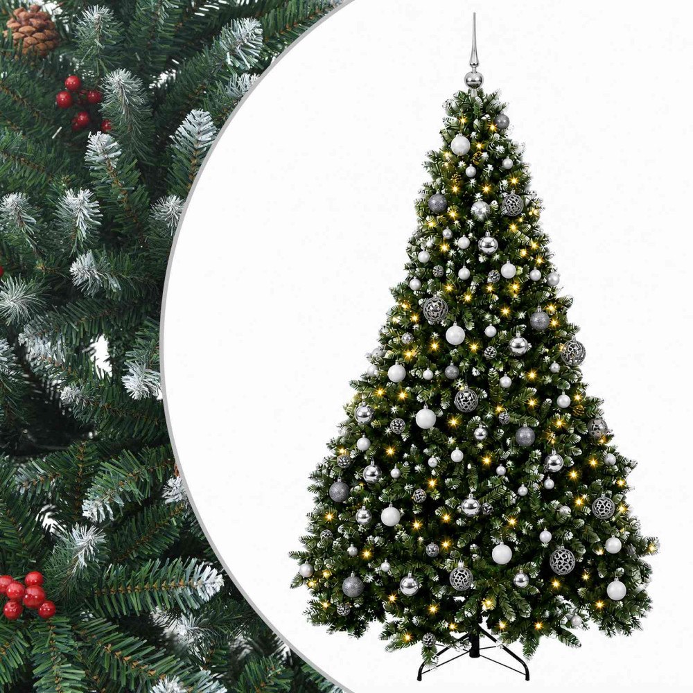 vidaXL Konstgjord julgran med kulor 210 cm 300 LED-lampor Varmvit