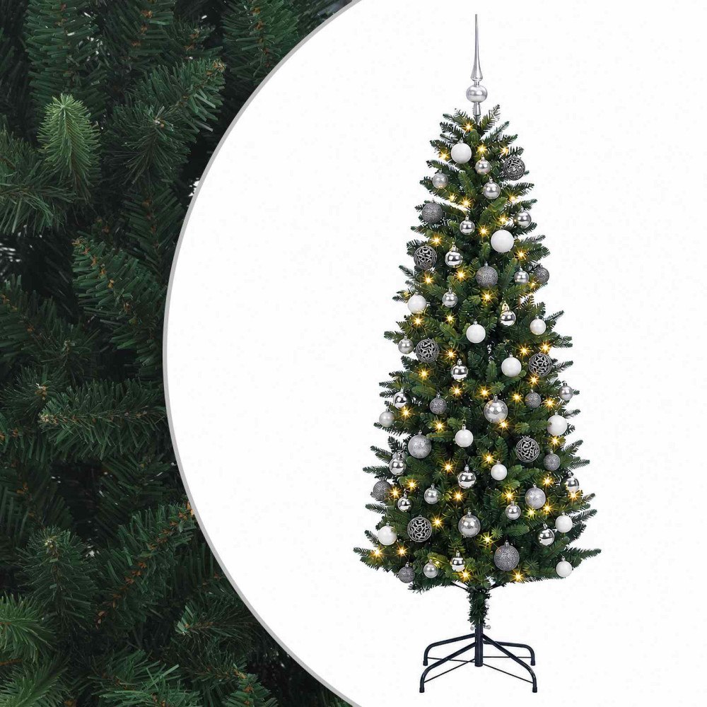vidaXL Konstgjord julgran med julkulor 210 cm 300 LED-lampor Varmvit