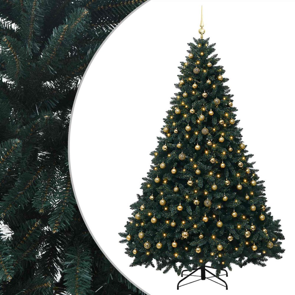 vidaXL Konstgjord julgran mörkgrön med julkulor 300 cm 300 LED-lampor
