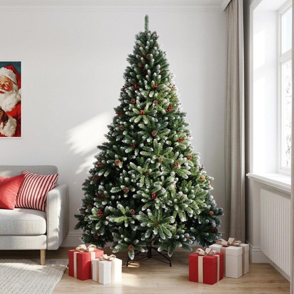 vidaXL Plast Hingad Julgran 210 cm PVC Grön med frostade toppar