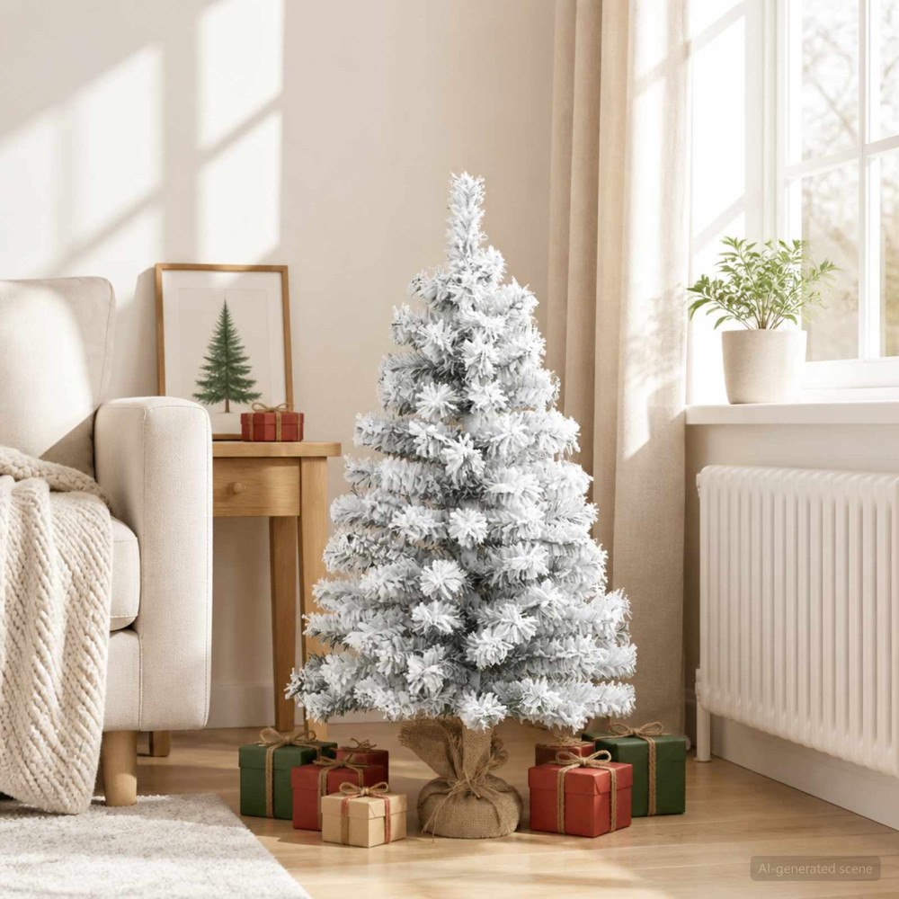 vidaXL Flockad mini-julgran 90 cm PVC Grön och Vit