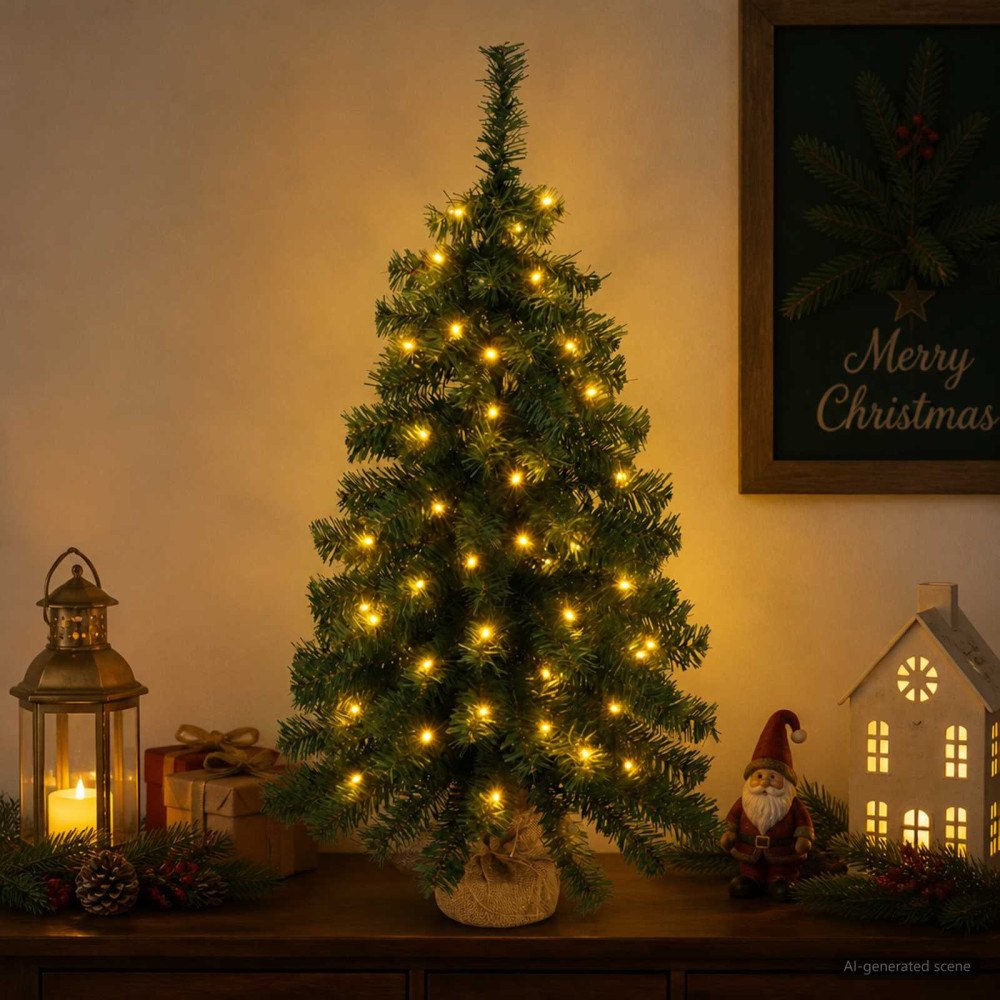 vidaXL Mini julgran 60 cm 25 LED-lampor Varmvit PVC Grön
