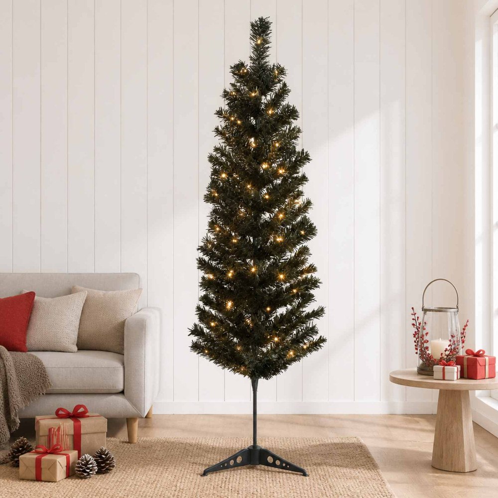 vidaXL Konstgjort smalt julträd 150 cm 150 LED-lampor Varmvit