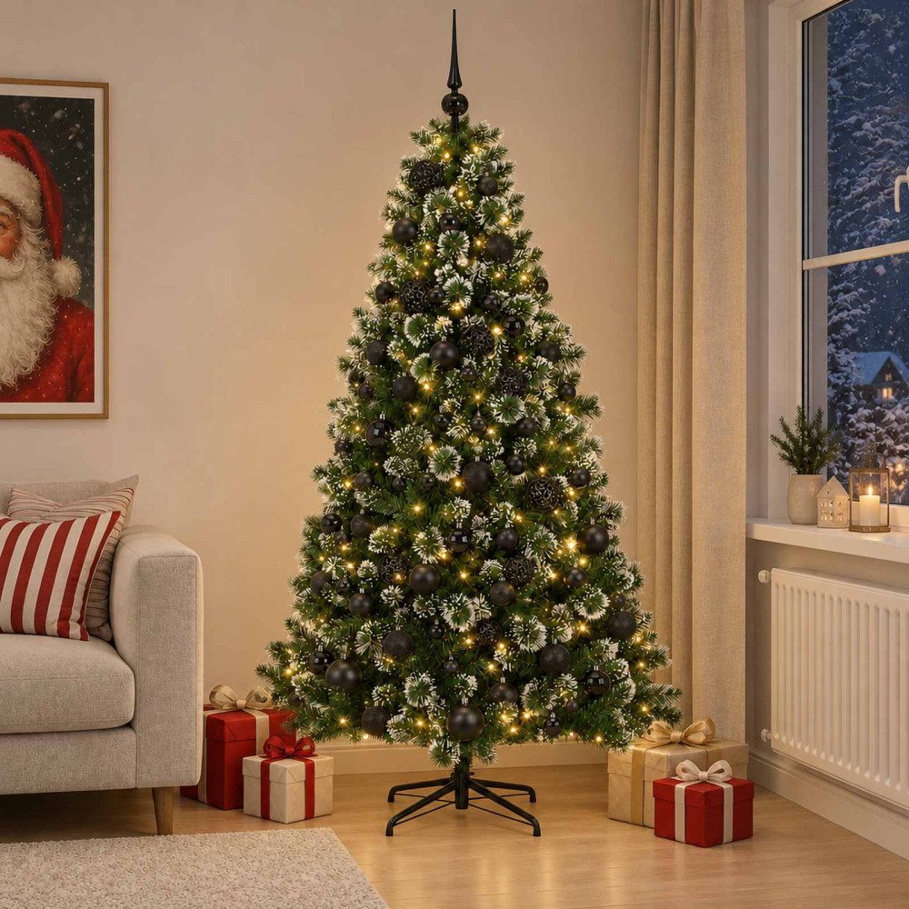 vidaXL Konstgjord julgran med julkulor 180 cm 300 LED-lampor Varmvit