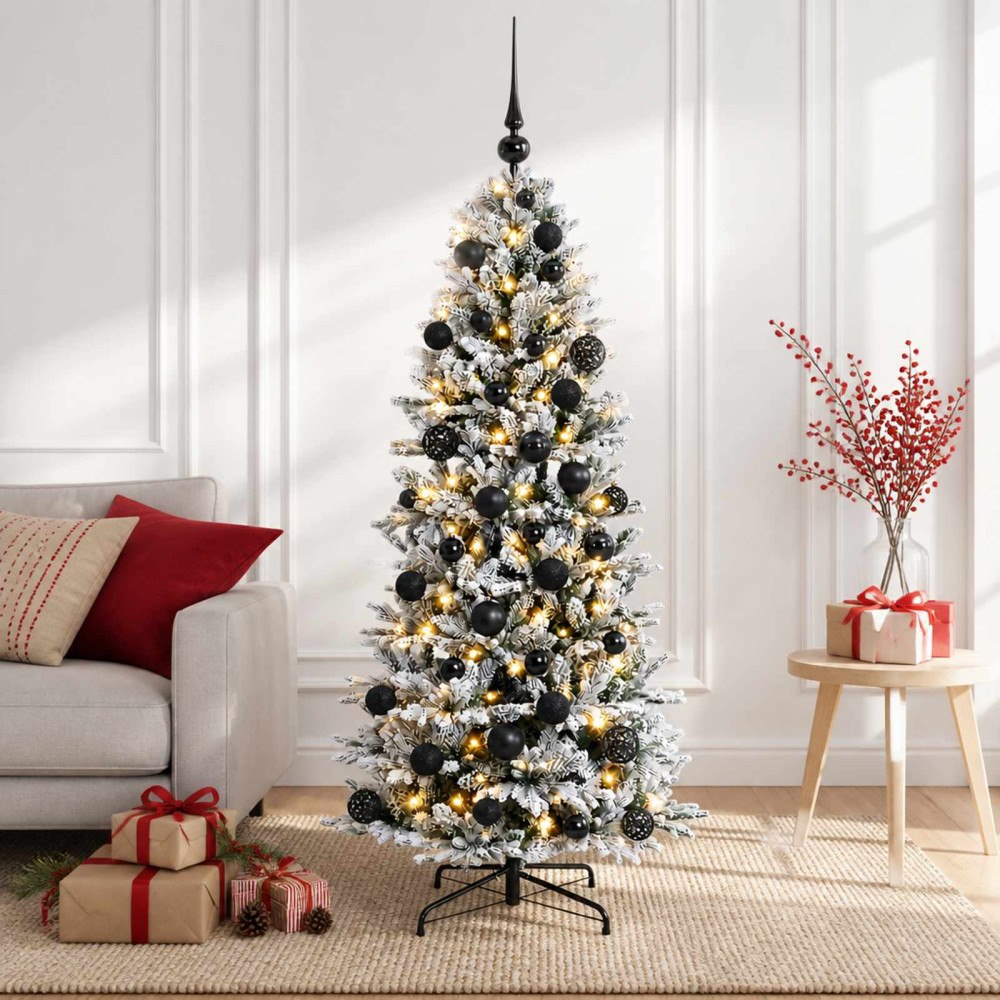vidaXL Konstgjord julgran med julkulor 120 cm 150 LED-lampor Varmvit