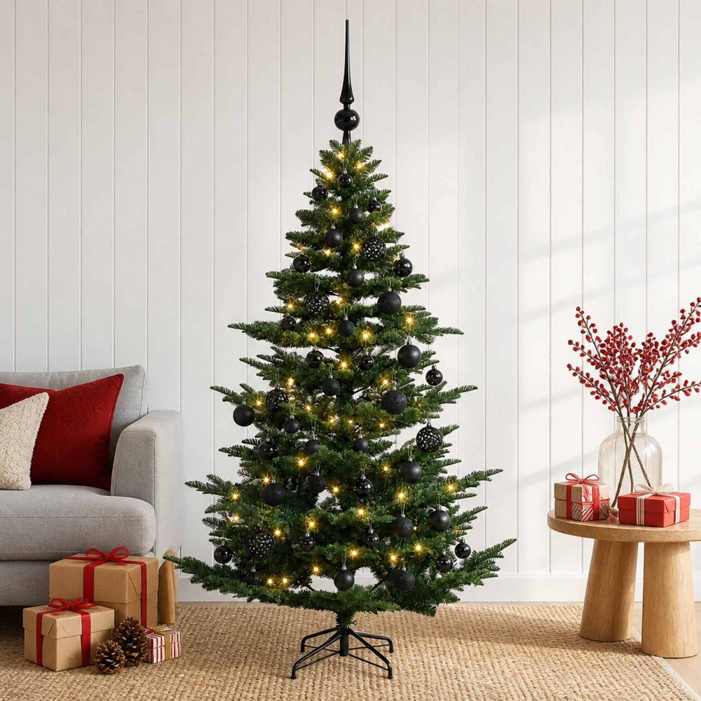 vidaXL Konstgjord julgran med julkulor 120 cm 150 LED-lampor Varmvit