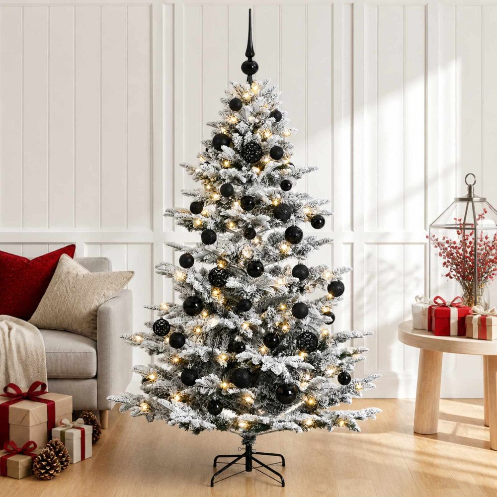 vidaXL Konstgjord julgran med julkulor 150 cm 150 LED-lampor Varmvit