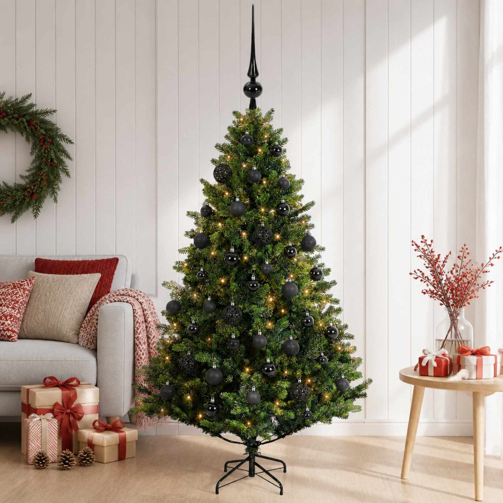 vidaXL Konstgjord julgran med kulor 150 cm 150 LED-lampor Varmvit