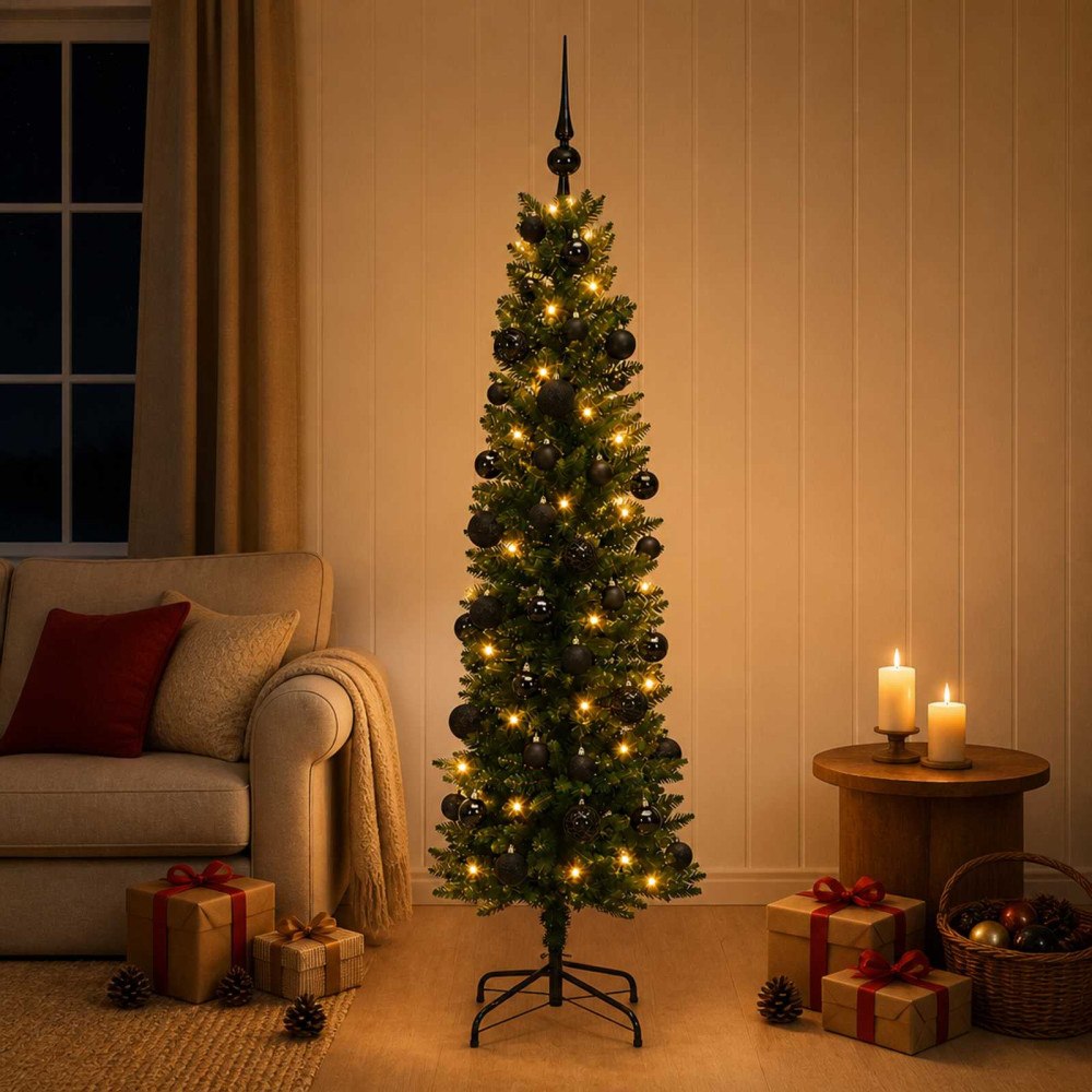vidaXL Smal konstgjord julgran med julkulor 120 cm 150 LED-lampor