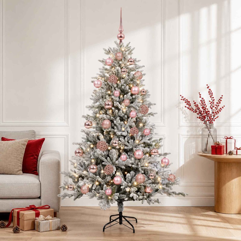 vidaXL Konstgjord julgran med julkulor 120 cm 150 LED-lampor Varmvit