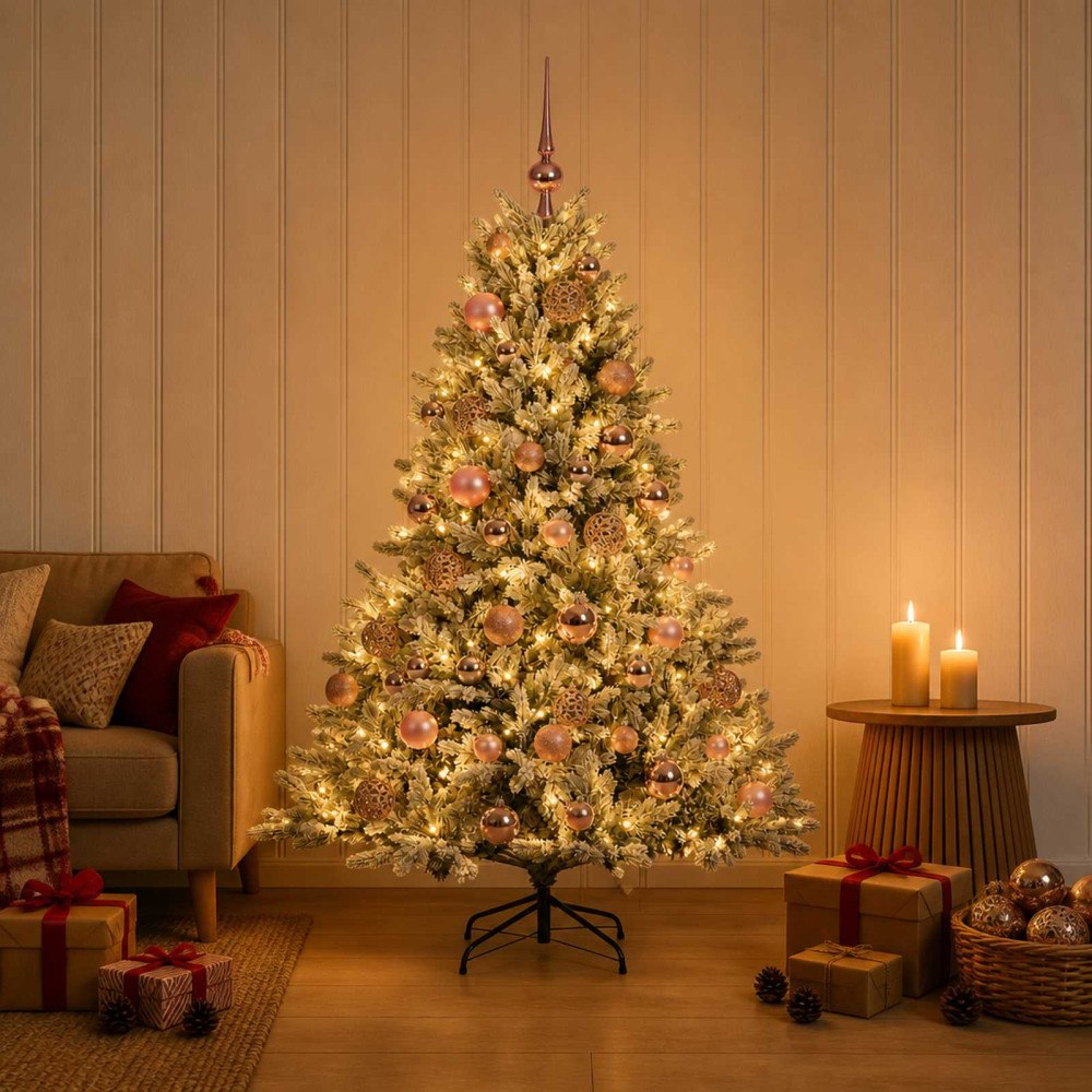 vidaXL Konstgjord julgran med julkulor 150 cm 150 LED-lampor Varmvit
