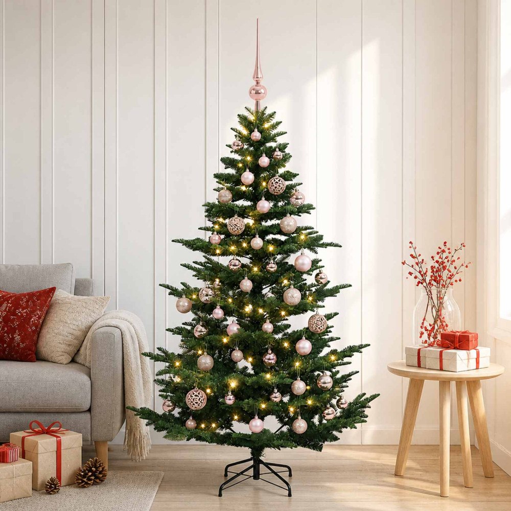 vidaXL Konstgjord julgran med julkulor 120 cm 150 LED-lampor Varmvit