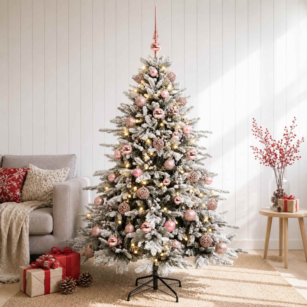vidaXL Konstgjord julgran med julkulor 150 cm 150 LED-lampor Varmvit