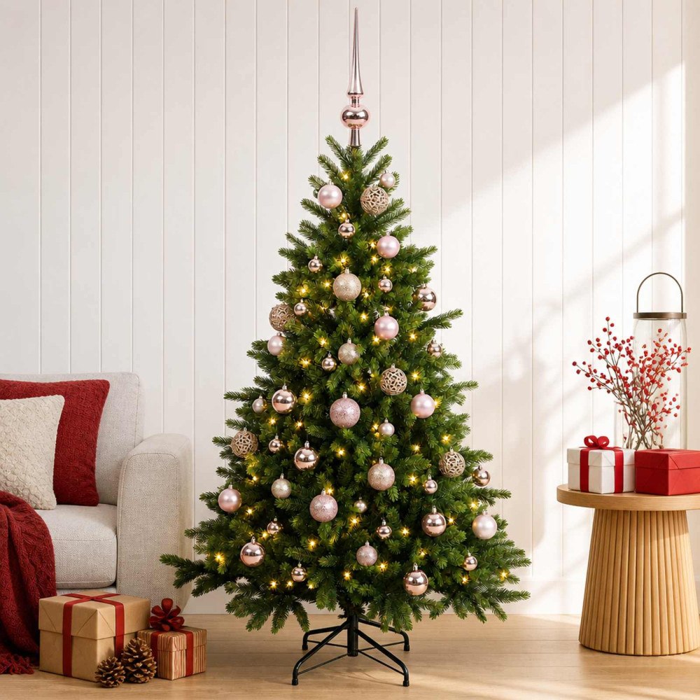 vidaXL Konstgjord julgran med julkulor 120 cm 150 LED-lampor Varmvit