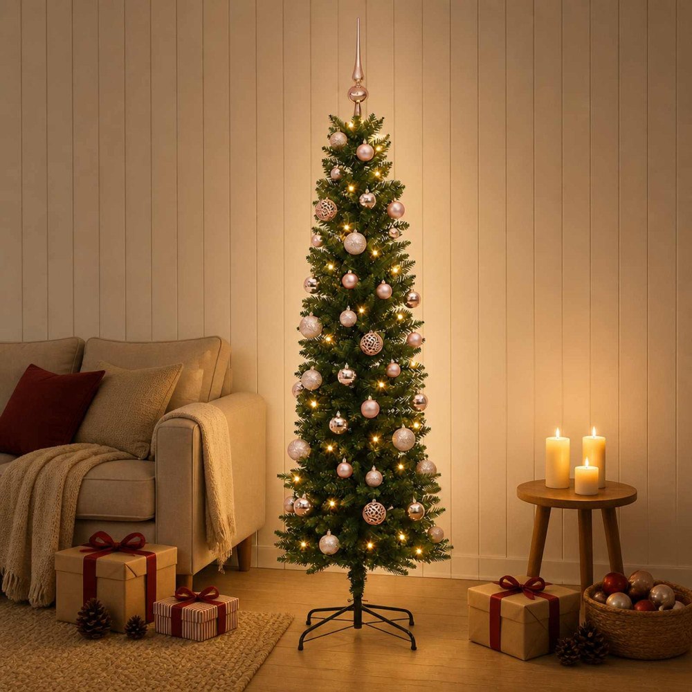 vidaXL Smal konstgjord julgran med julkulor 120 cm 150 LED-lampor