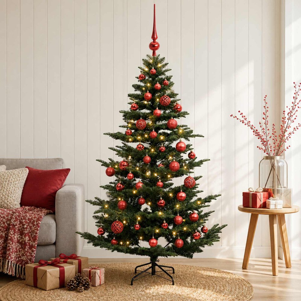 vidaXL Konstgjord julgran med julkulor 120 cm 150 LED-lampor Varmvit
