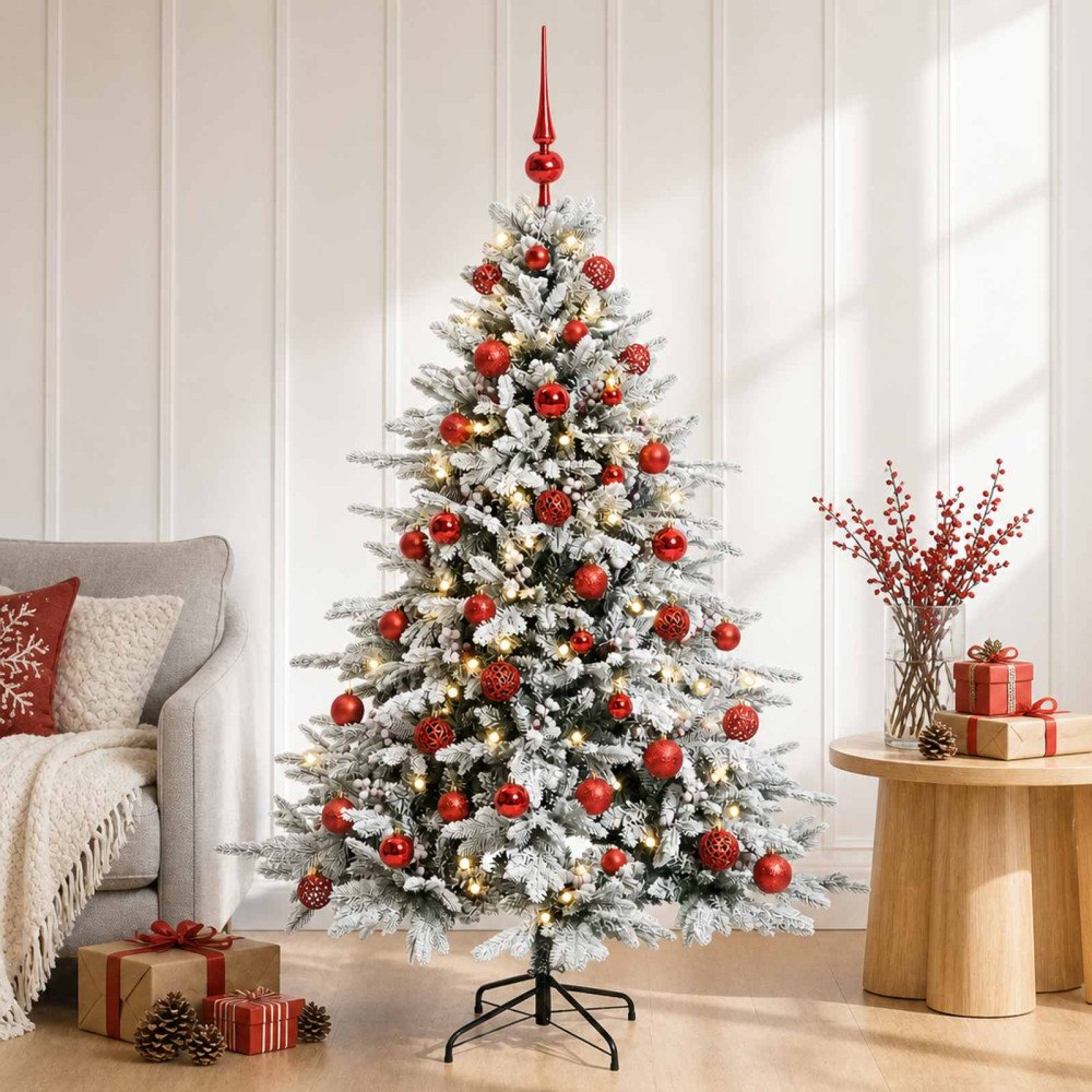 vidaXL Konstgjord julgran med julkulor 150 cm 150 LED-lampor Varmvit