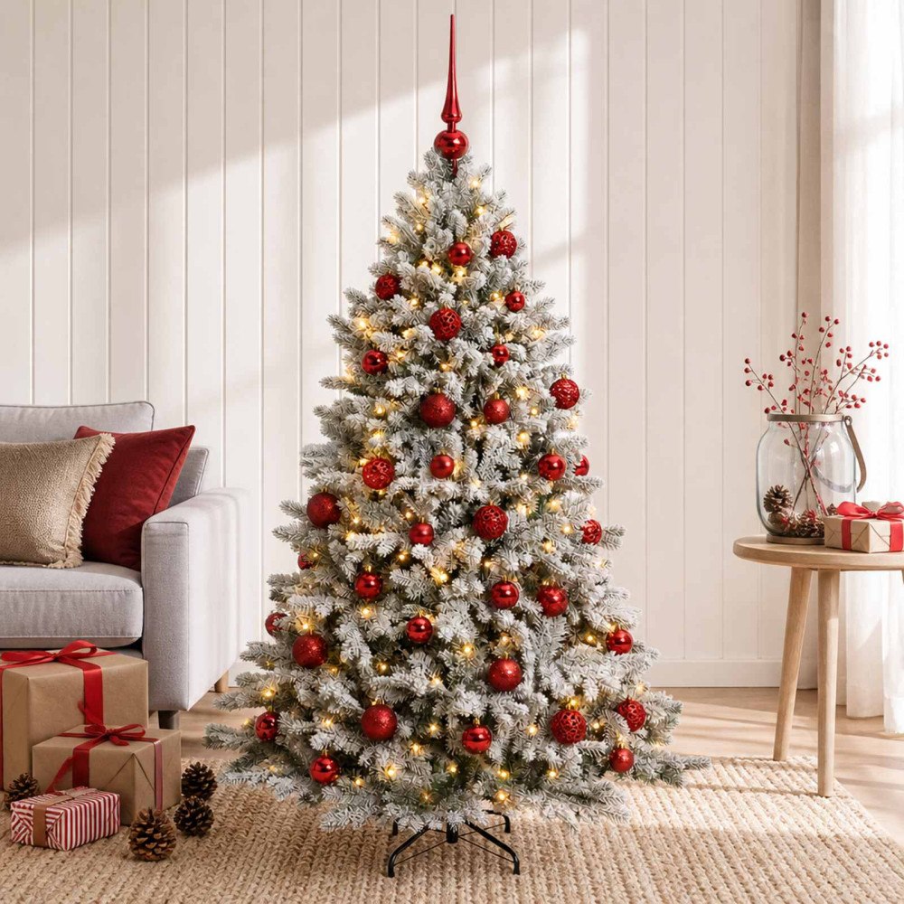 vidaXL Konstgjord julgran med kulor 120 cm 150 LED-lampor Varmvit