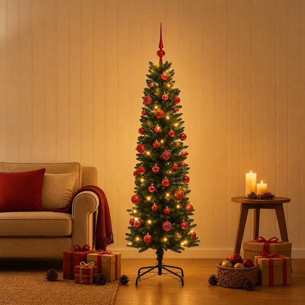 vidaXL Smal konstgjord julgran med julkulor 150 cm 150 LED-lampor