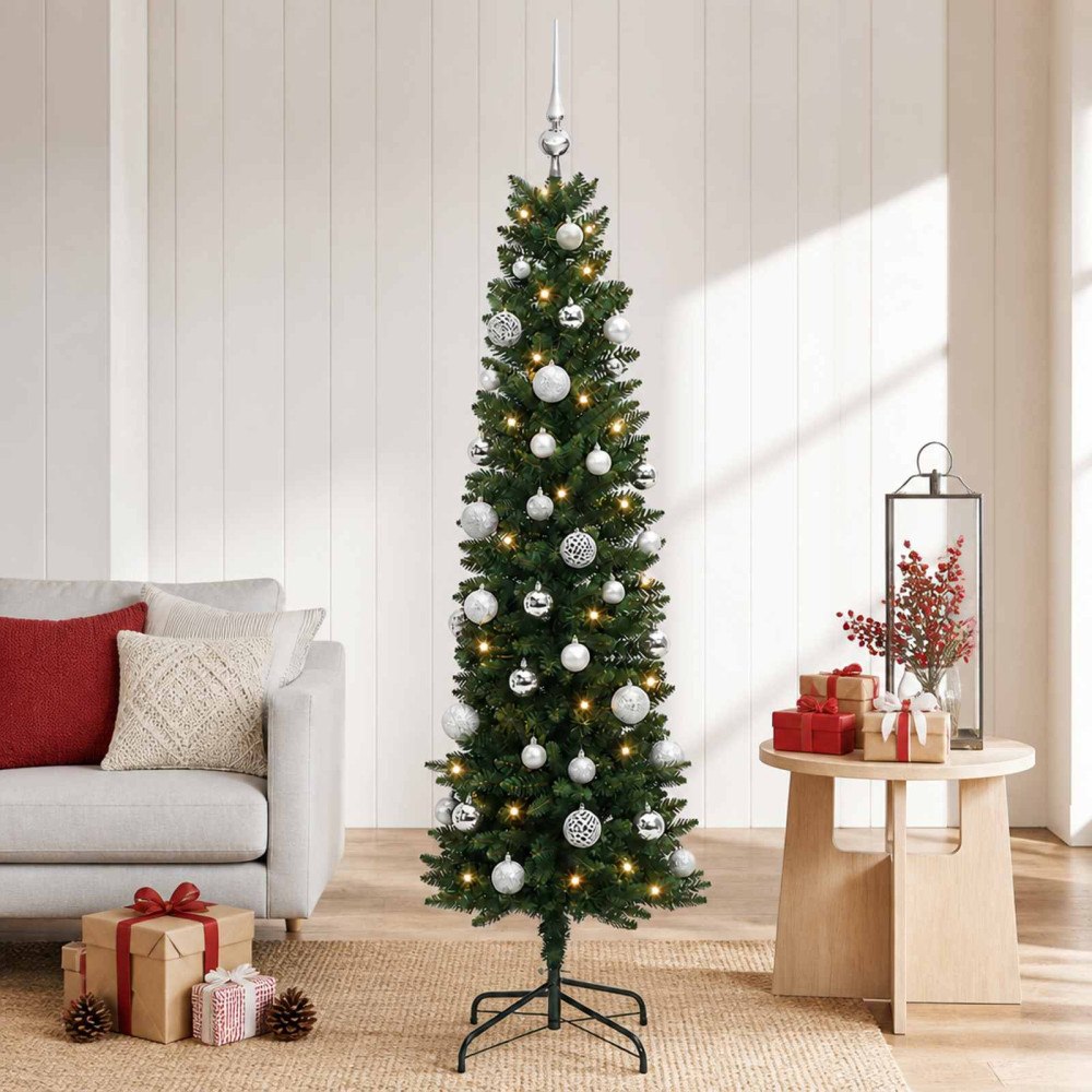 vidaXL Smal konstgjord julgran med julkulor 120 cm 150 LED-lampor