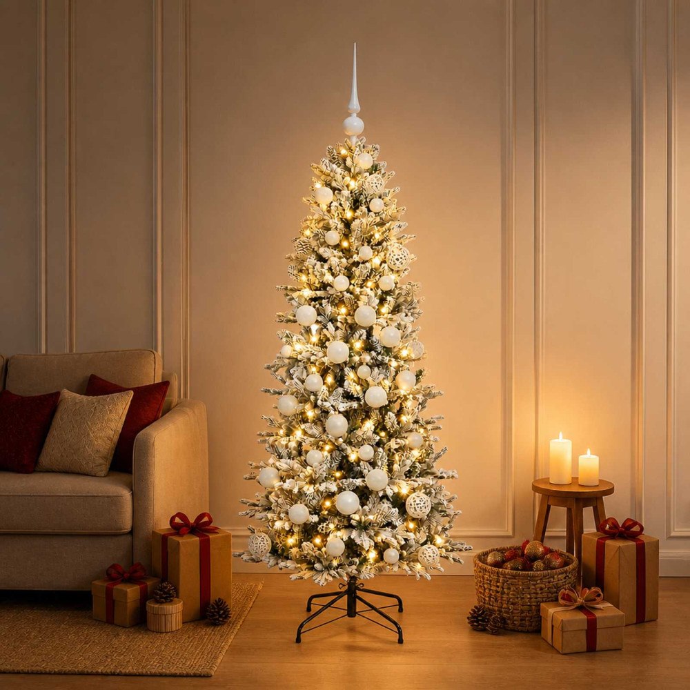 vidaXL Konstgjord julgran med julkulor 120 cm 150 LED-lampor Varmvit