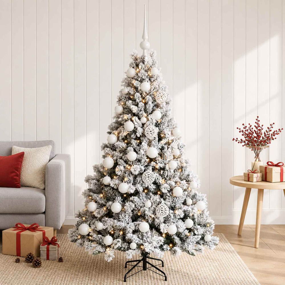 vidaXL Konstgjord julgran med kulor 150 cm 150 LED-lampor Varmvit