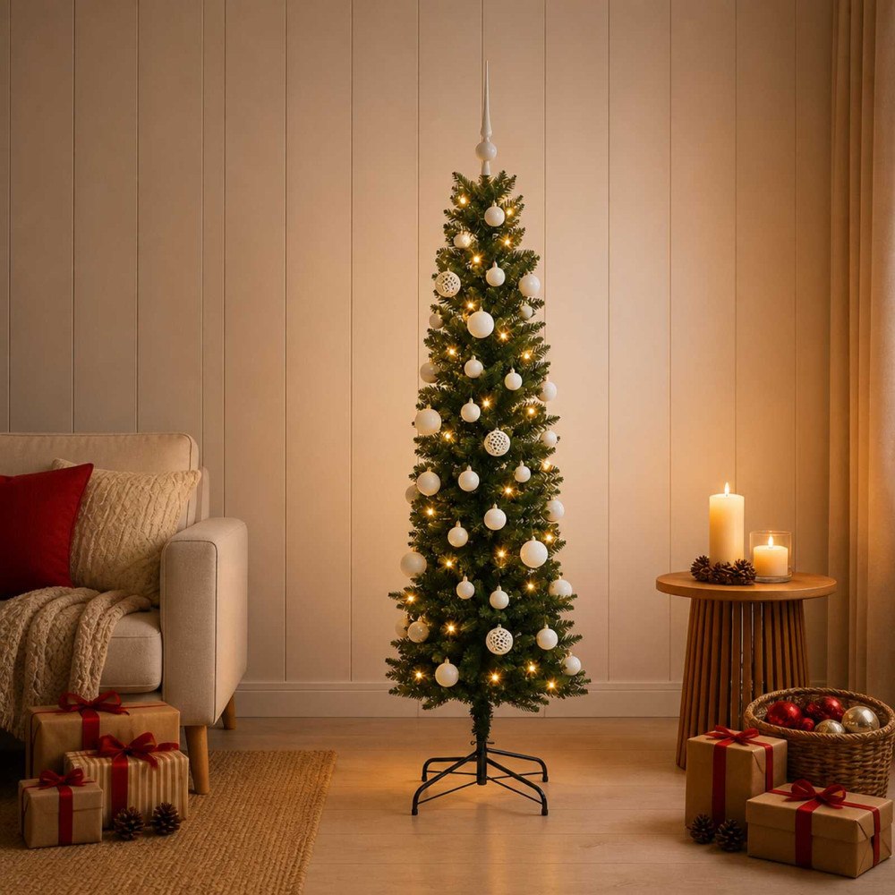 vidaXL Smal konstgjord julgran med julkulor 150 cm 150 LED-lampor