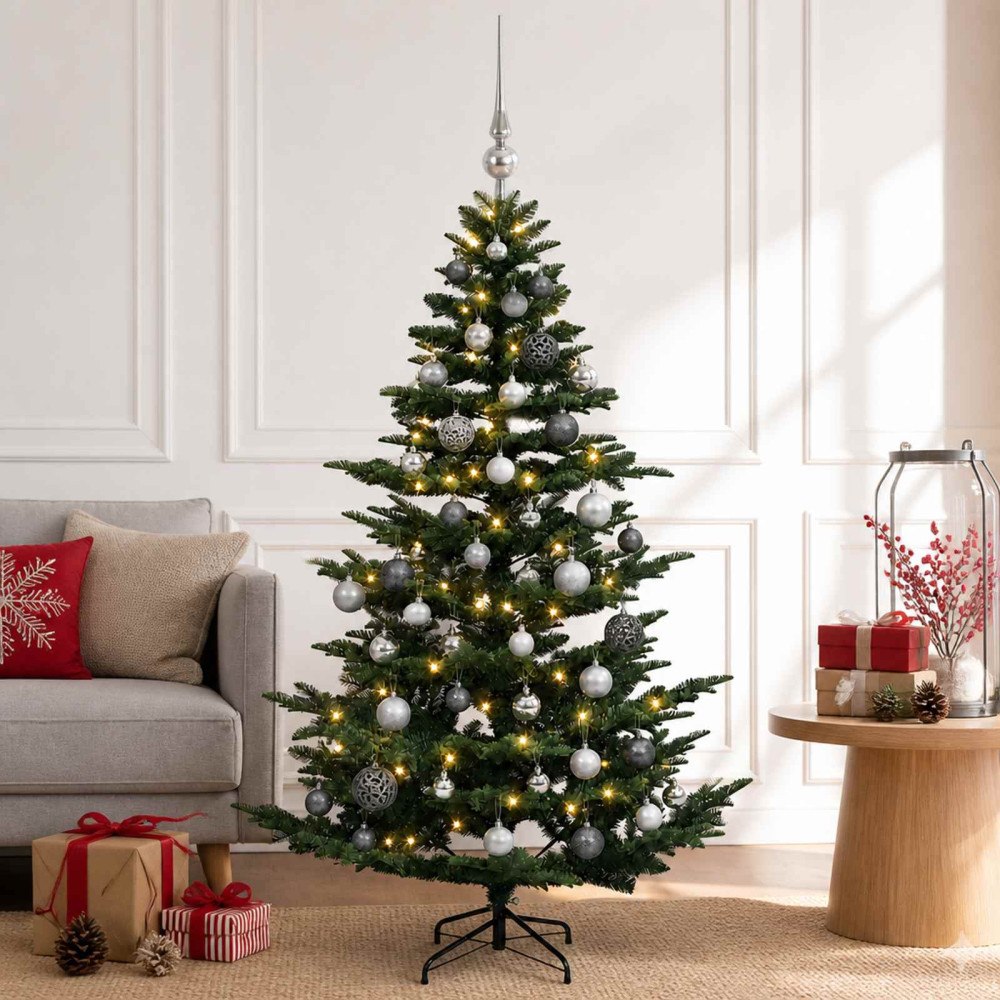 vidaXL Konstgjord julgran med julkulor 120 cm 150 LED-lampor Varmvit