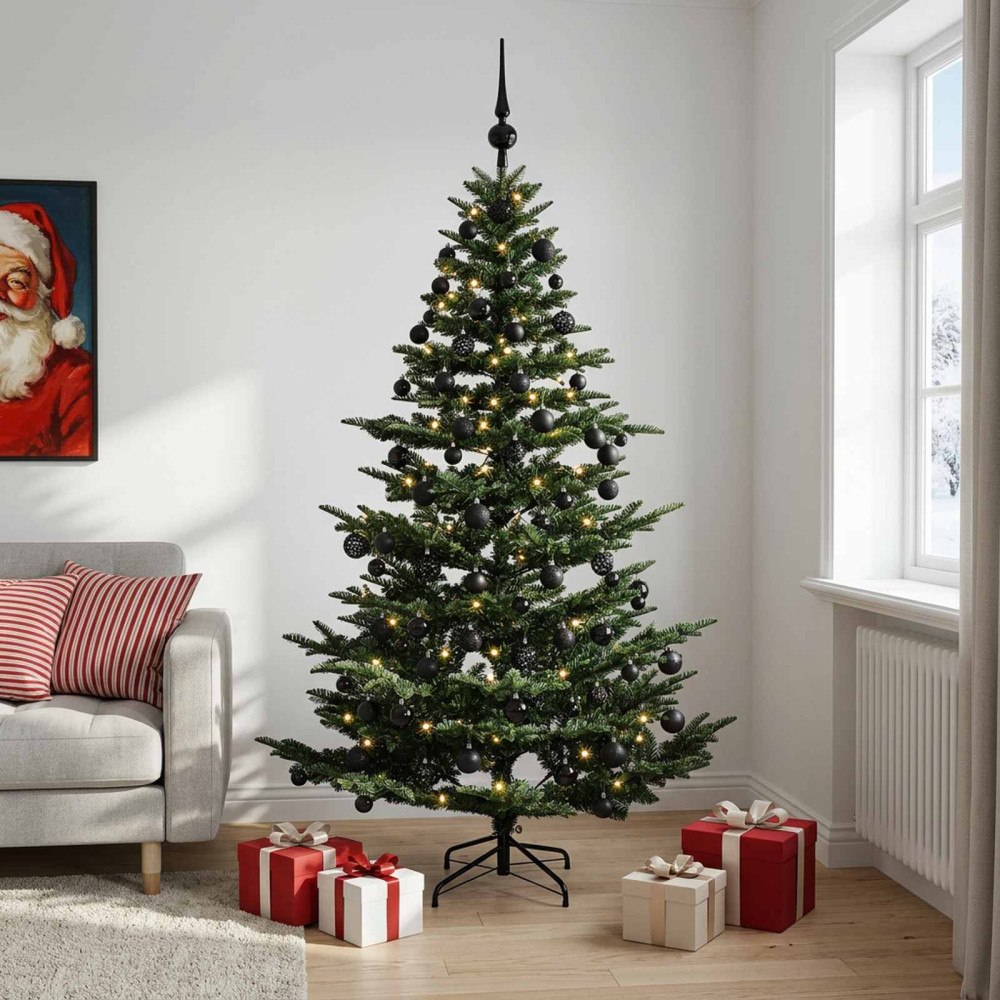 vidaXL Konstgjord julgran med julkulor 240 cm 300 LED-lampor Varmvit