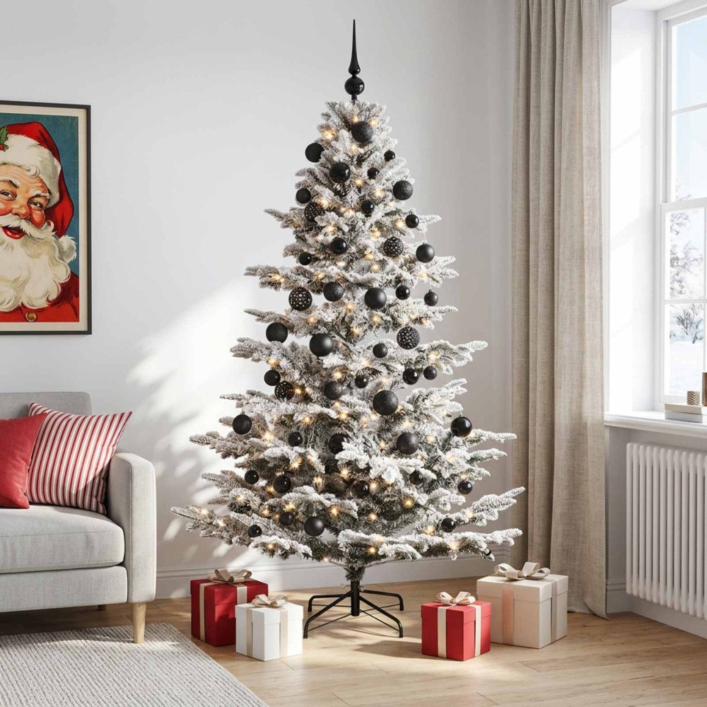 vidaXL Konstgjord julgran med julkulor 180 cm 300 LED-lampor Varmvit