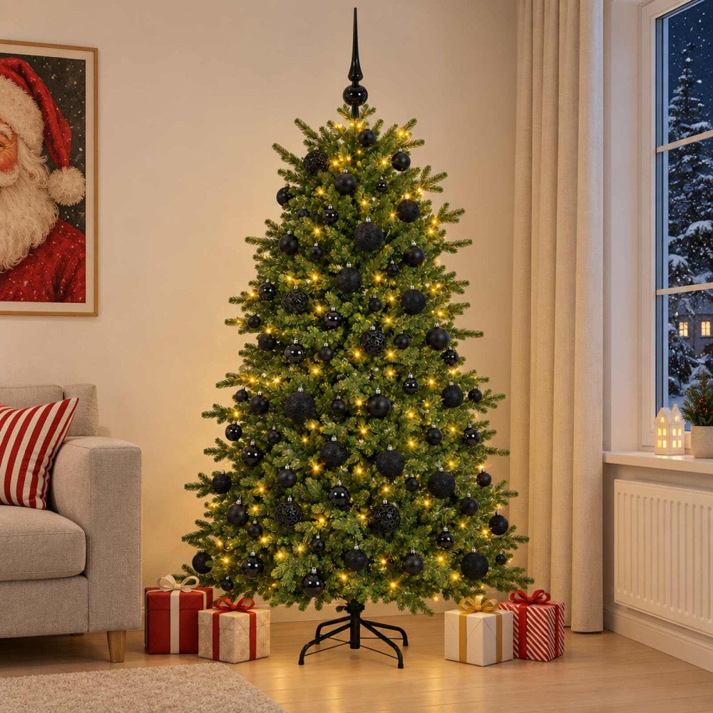 vidaXL Konstgjord julgran med julkulor 180 cm 300 LED-lampor Varmvit