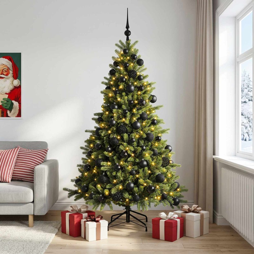 vidaXL Konstgjord julgran med julkulor 210 cm 300 LED-lampor Varmvit