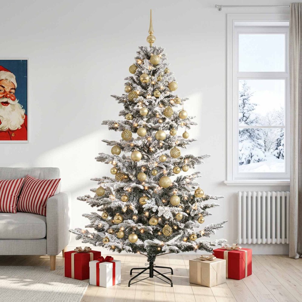 vidaXL Konstgjord julgran med julkulor 240 cm 300 LED-lampor Varmvit