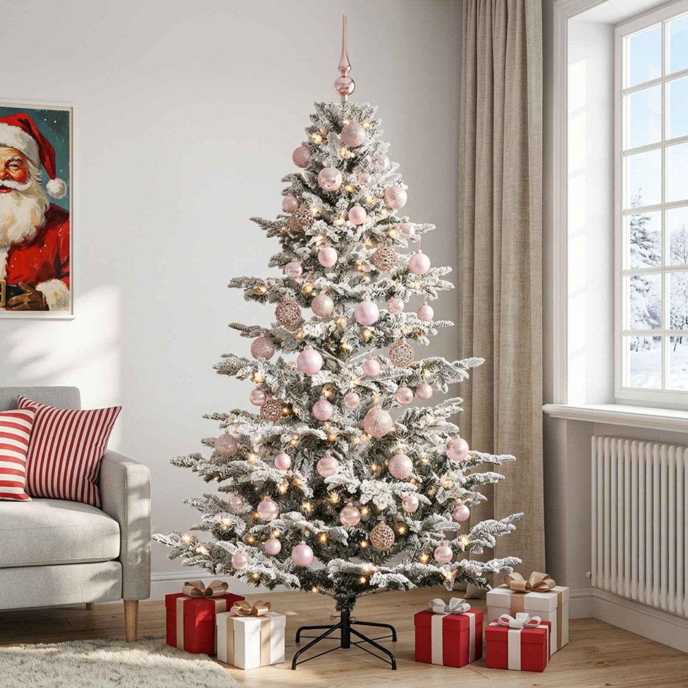 vidaXL Konstgjord julgran med julkulor 210 cm 300 LED-lampor Varmvit
