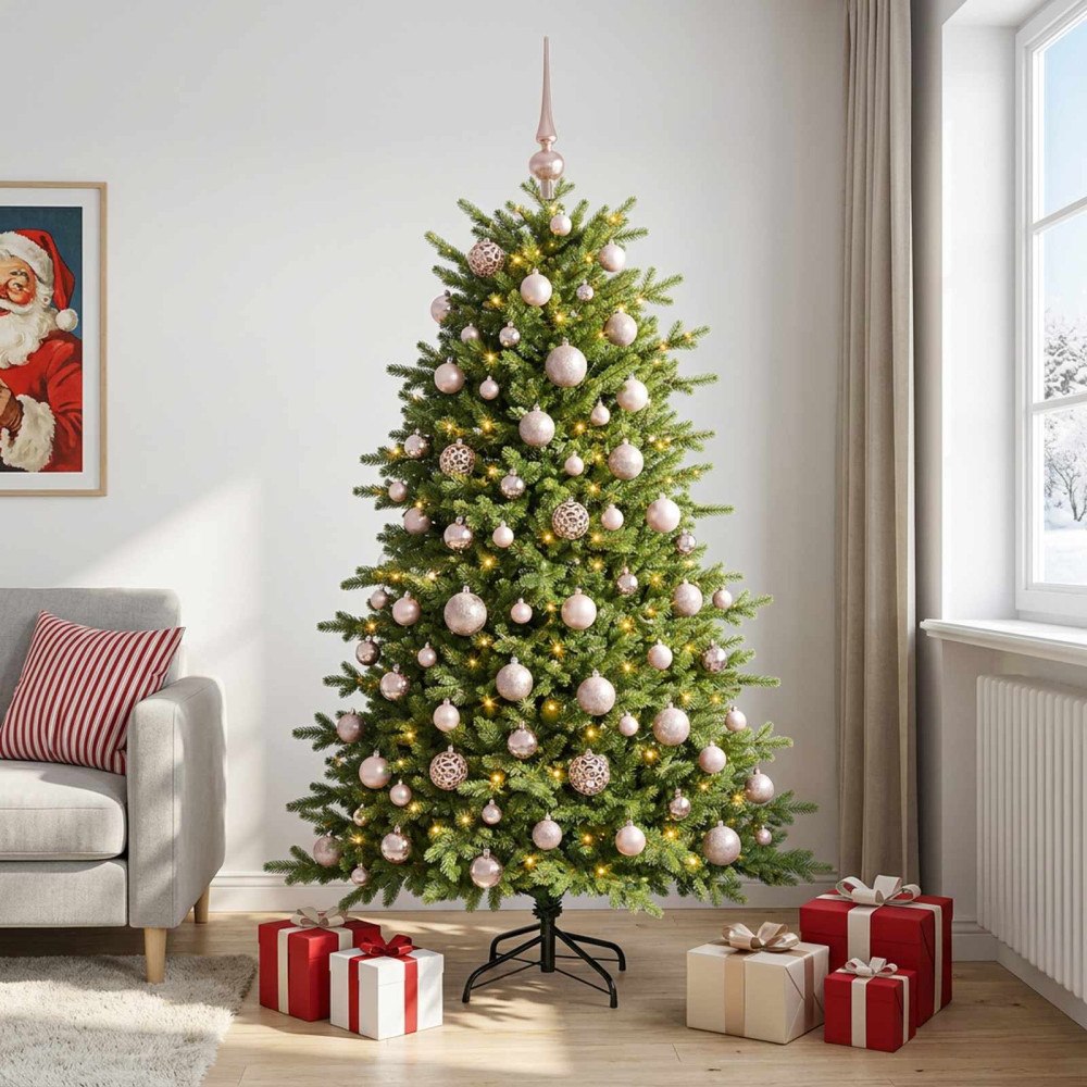vidaXL Konstgjord julgran med julkulor 180 cm 300 LED-lampor Varmvit