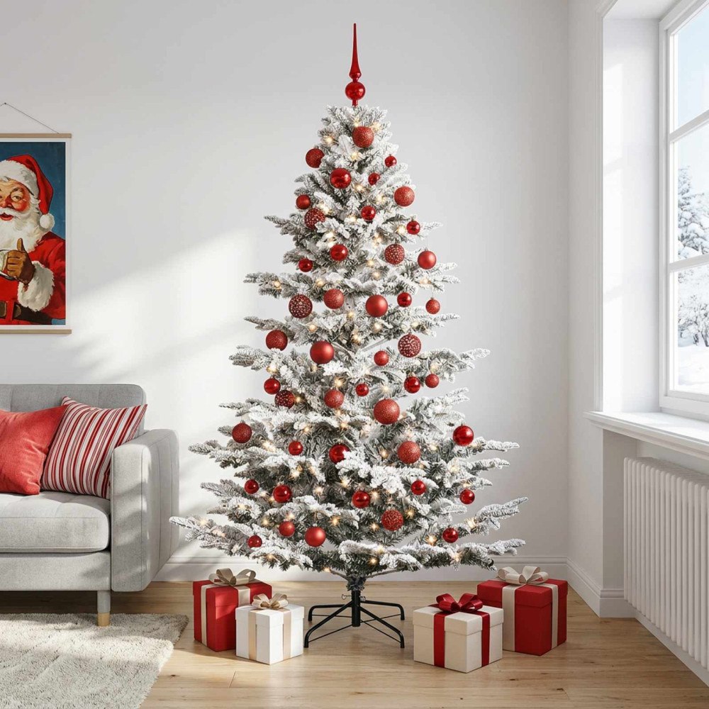 vidaXL Konstgjord julgran med julkulor 240 cm 300 LED-lampor Varmvit