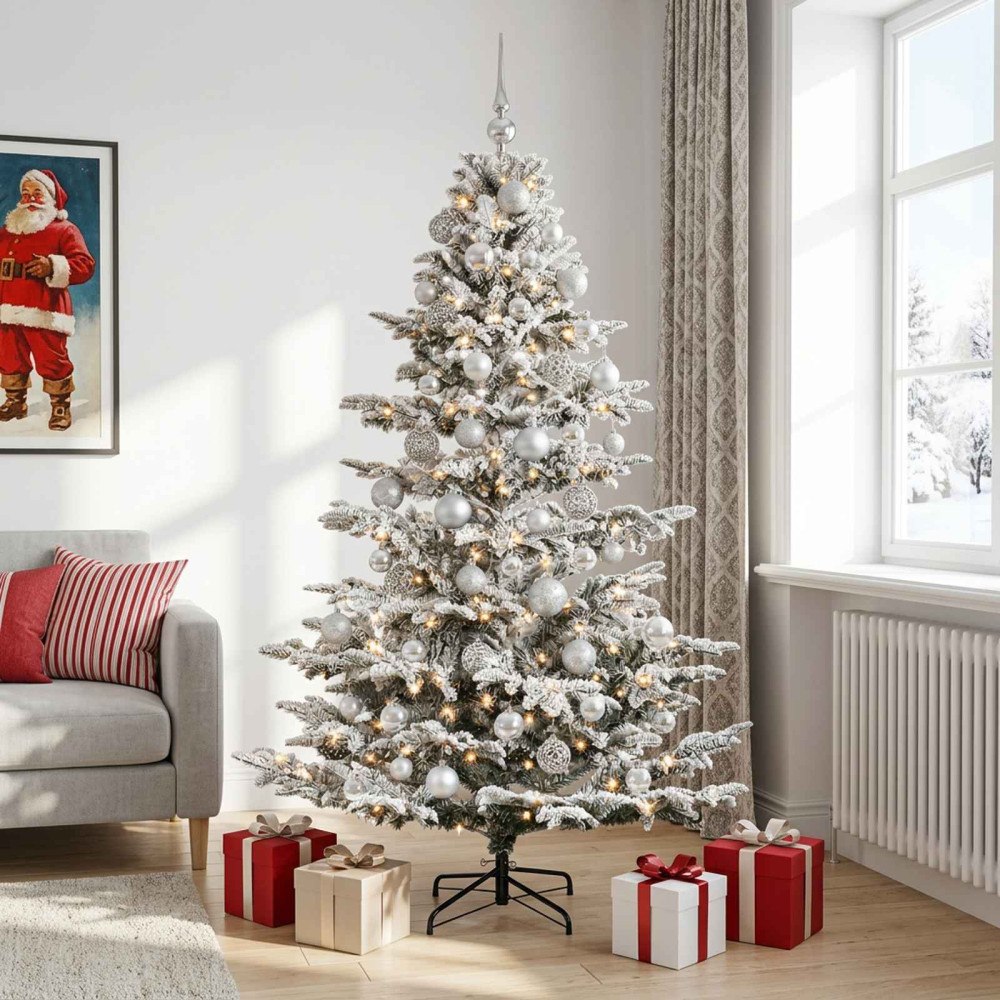 vidaXL Konstgjord julgran med julkulor 180 cm 300 LED-lampor Varmvit