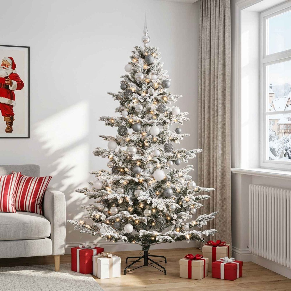vidaXL Konstgjord julgran med julkulor 180 cm 300 LED-lampor Varmvit
