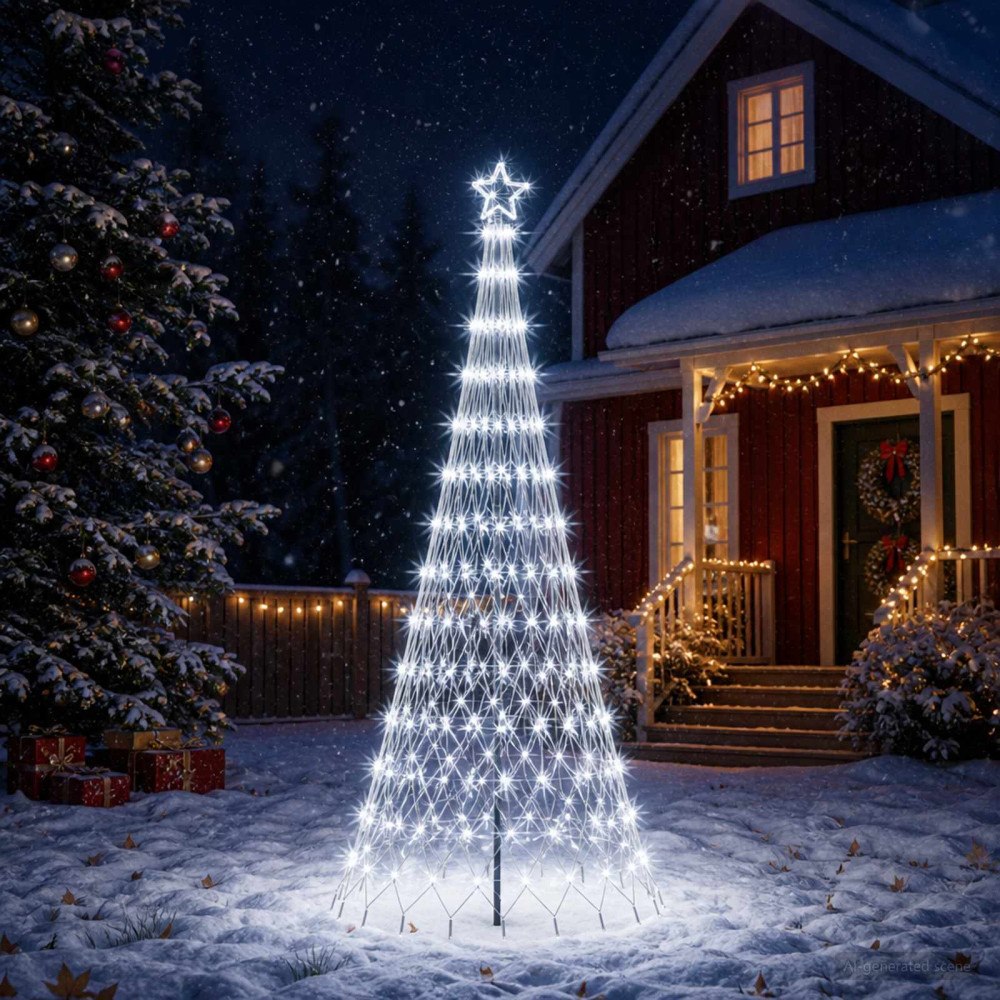 vidaXL LED Julgran EKENAS 250 cm 290 LED-lampor Kallvit Järn Svart