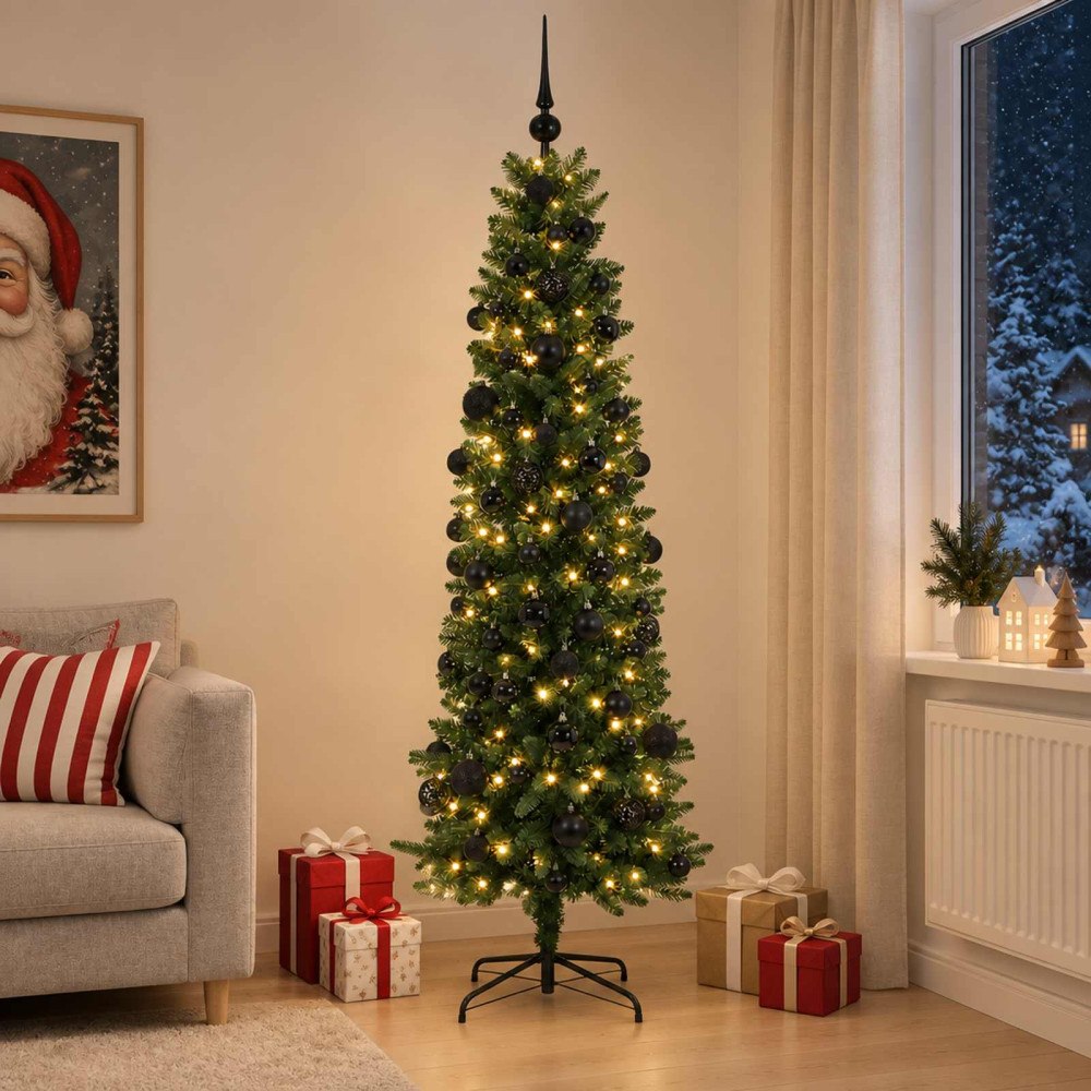 vidaXL Smal konstgjord julgran med julkulor 210 cm 300 LED-lampor