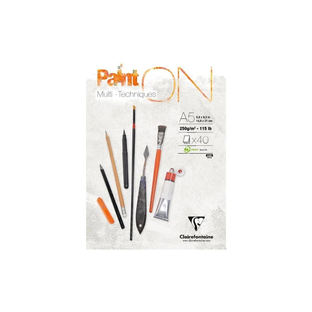 Clairefontaine Paint-On block A5 250 g, 40 ark vitt papper, multi-teknik, t...